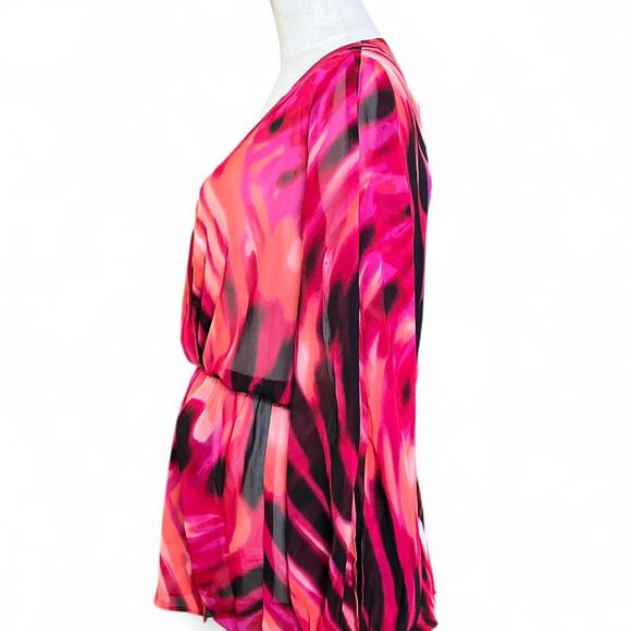 NWT's boston proper pink orange and black sheer slit sleeve blouse - Picture 2 of 8